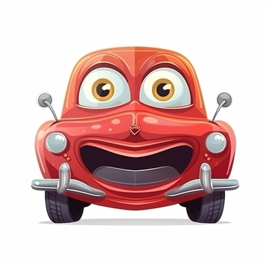 fantasy happy cute classic car face, cartoon, clipart, mascot, isolated on white background