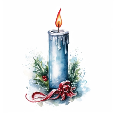 High details, watercolour, christmas candle, very high detail of image, clipart