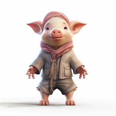 Adorable cute fantasy baby pig dressed like rune farmer standing in dynamic pose,front view,fullbody,sharp through out,happy expression, nursery art, clipart image, lineart image, white background, very detailed, 8k, composition wide shot