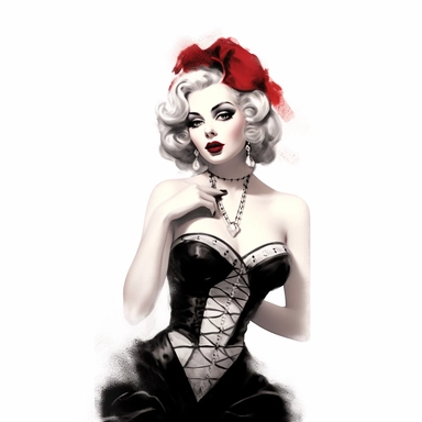 beautiful stunning pretty vintage burlesque girl, elegant corsets and jewles, burlesque stuff,paint art style, clipart, white background, superrealistic, one of a kind