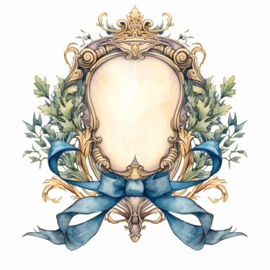watercolor clipart Victorian frame ribbon crest