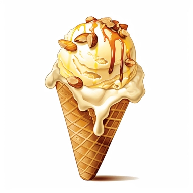 butter pecan ice cream in a cone, Clipart, vector art, white background
