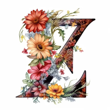 alphabet, letter Z Z Z, floral image, clipart, white background