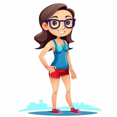 teenage girl dressed for a swimming competition. Cartoon, clipart style. Color. No background.