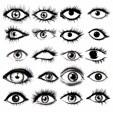 clipart graphic, cartoon eyes, black vector print, white transparent background