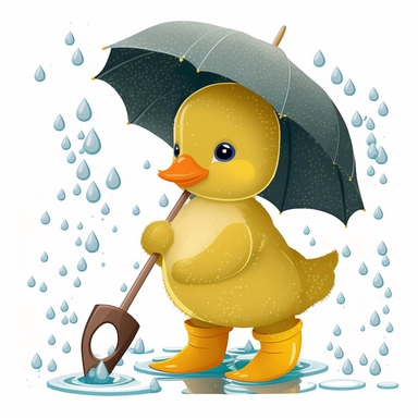 Charming baby duck with an umbrella or rain boots clipart