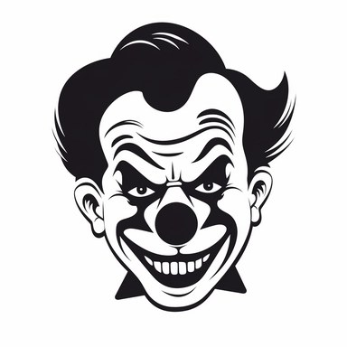 black and white silhouette of a scary halloween clown, clipart style, white background, thick lines, vector, simple design, flat colour, solid colour, halloweencore