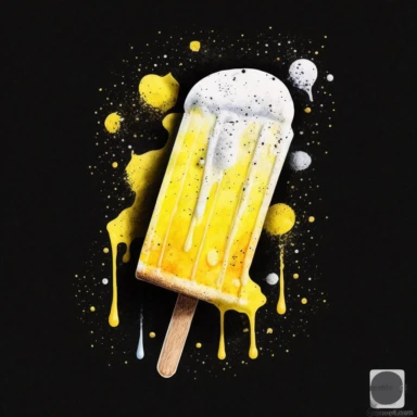 Watercolor clipart on a black background of a lemon popsicle, offering a refreshing treat on a hot summer day.
