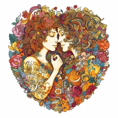 cartoons stiker flawer heart cachalot pride watercolor pop art style clipart by Gustav Klimt golden woman and men kissing , on a white background, detailed, realistic