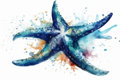 watercolor starfish in the ocean clipart, hd, isolated on white background, spaced out