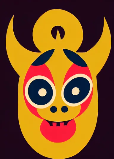 a cartoon devil with big eyes and horns, a character portrait, reddit, clipart, he is smiling, red contact lenses, cheeky devil, webcam footage, small demons, ape, helmet removed, lemon demon, developers, face shown, 1 0 0 m, clear image, mohawk, emote, 2010s