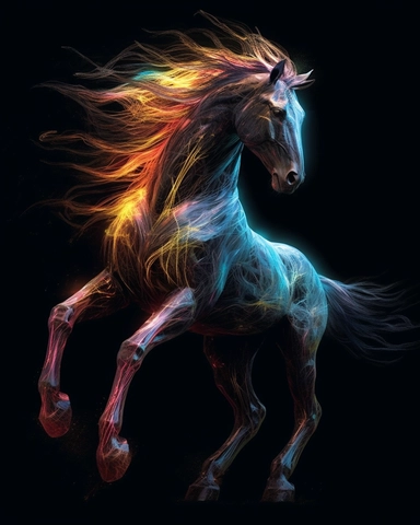 by ryohei hase, full body horse, neon colors, ultra detailed, clipart design graphic, vector, contour, 32k, black background,