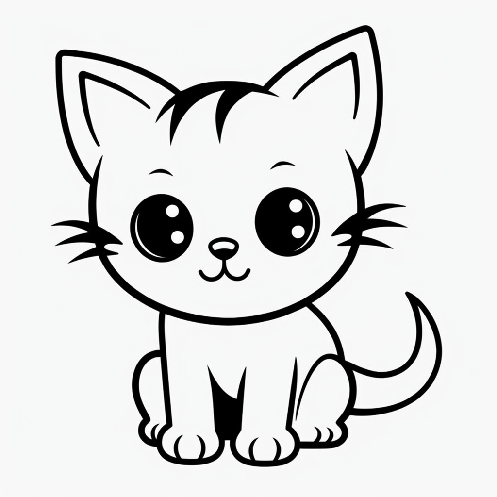 Design A Cute Cartoon Cat Clipart In Png Format, Featuring An Outline 