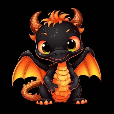 cute cartoon dragon clipart, black background,--no cut off edges