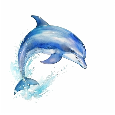 cartoon dolphin jumping, Watercolor hand drawn illustration, 8K quality, ultra detailed clipart, without signature and without meaningless lines, clipart, white background, High Quality clipart, no writting background, no writting, realistic, ultra detailed