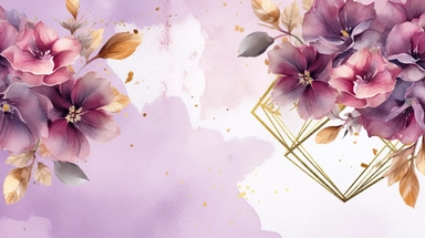 a simple gorgeous aesthetic vintage gold diamond-shape picture frame with minimal flowers border around outside the frame on soft purple background clipart, watercolor painting realistic, high quality, vibrant, Vicente Romero Redondo, Willem van Aelst