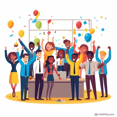 an illustration of hapless employees in an office celebrating corporate culture, in the style of Alegria art, globohomo, vector flat art , neautal white background, clip art, inclusive art
