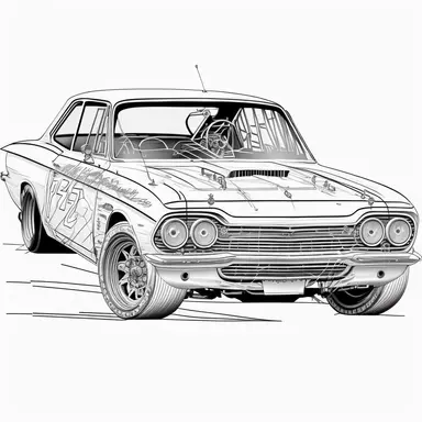 rally car, look like chevrolet, line art, coloring page, printable, thin lines, no details, no shadow, crisp lines, illustration, vector, clipart