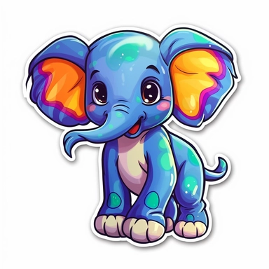 clip art sticker, cheerful baby elephant, vibrant, on white background