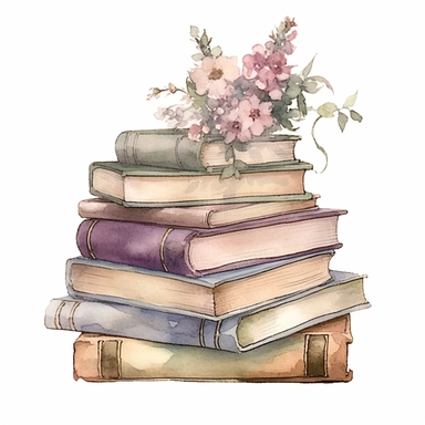 watercolor books, shabby chic, cottagecore, muted colors, flat, clipart set