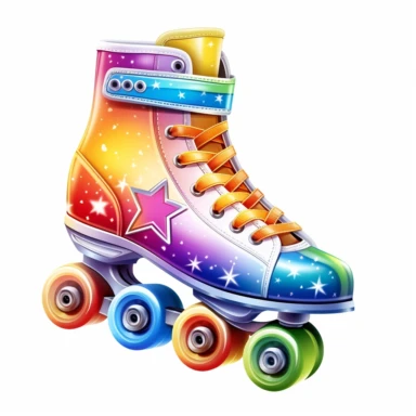 Roller Skate and rainbow star clipart, senary Vector Style, High quality, White Background