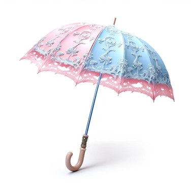 pastel pink and blue princess ornate parasol side view photo realistic clipart with white background straight handle