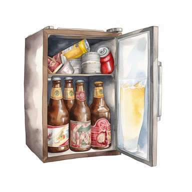 fridge bag with beers clipart illustration watercolor detailed white background 8k
