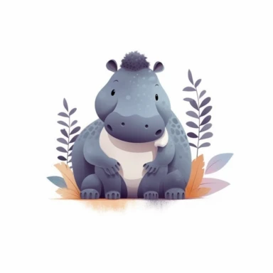 a baby hippo clipart with illustration, full body shot ,8k, style of Bohemian, style of Anna Süßbauer and Jon Klassen,vector, Vector, white background,Solid Background, Sharpness and clarity, masterpiece, trending on Artstation and Dribbble.