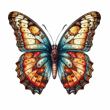 butterfly illustration, detailed, vivid color, beautiful, clipart, isolated on white background, magical, mystical