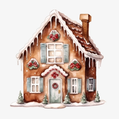 basic watercolor gingerbread house cookie in minimal hand drawn style, Etsy, textured, clipart, white background