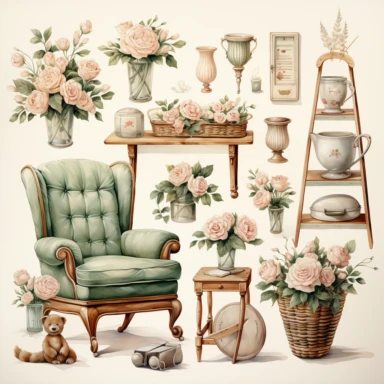 realistic watercolour effect, shabby chic , baby theme, clipart, soft and muted pastel nuances, white background