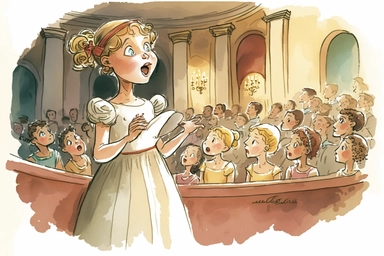 An [opera concert with a soprano singing] children book illustration, watercolor clipart