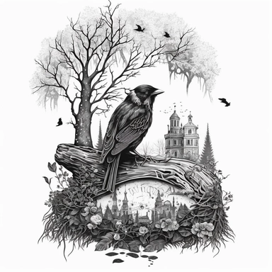 There are bones under the birch tree, and a bird is paving a nest in the crown, it seems to be forever-amazing-it seems: I myself am lying here-people are being saved from anger in the village churchyard, he, like a cherished grove, surprises the soul with calmness. Black and white clipart