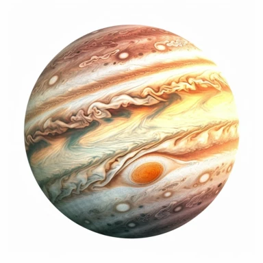photo realistic clipart of Jupiter, 8k, white background, sharp focus, detailed,