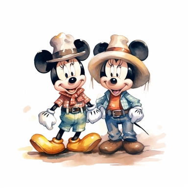 watercolor clipart of mickey mouse minie mouse donald and goofy