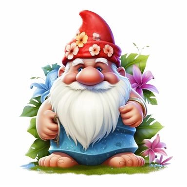 blob:https://discord.com/9e86f402-ac49-4fa8-97b9-b640345ddad6, gnome in hawaii clipart, white background