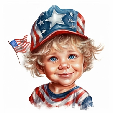 Cute Beautiful toodler boy face Veteran 4th of July Sublimation Clipart,Cartoon,hyper realistic, intricate detail, illustration style,high solution,on the white background , 32 uhd