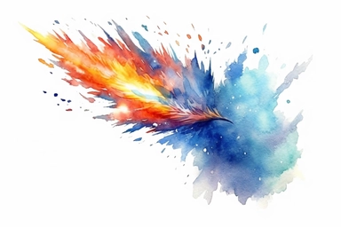 Watercolor, Craft a comet with a tail that resembles a celestial dancer clipart, hd, on a white background, spaced out