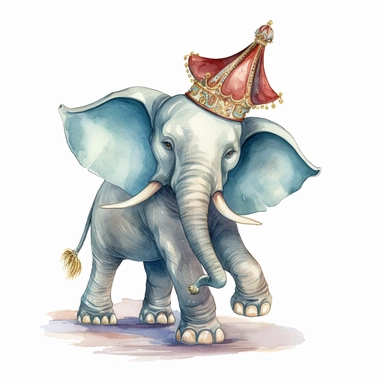 hand drawn Disney’s dumbo the elephant, oversized ears that touch the floor, 1920’s circus, glamorous, very detailed and realistic, watercolor, clipart style, white background with margins