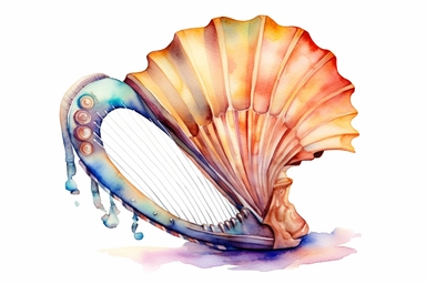Watercolor, Harp shell, clipart, hd, on a white background, spaced out