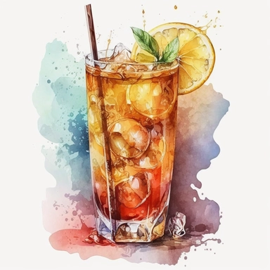 Watercolor Colorful glass of Drink Long Island Iced Tea Clipart ,high quality, highly detailed, watercolor , hand-drawn animation , vibrant color, bright colors, romantic, , watercolor,