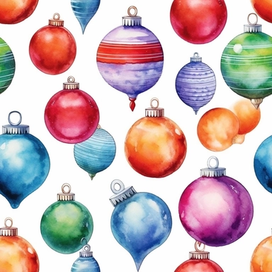 Seamless pattern, Watercolor realistic clipart, christmas balls