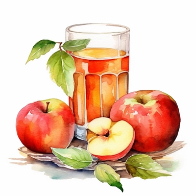 apple juice, apples watercolor clipart, on a white background