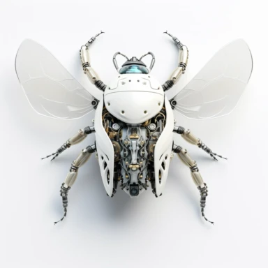 Clipart, white robot flying beetle top view, white background