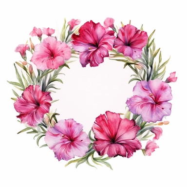 colorfull Dianthus flower crown, watercolor, white background, clipart