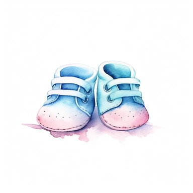 Watercolor pair of baby Shoe Clipart, solid white background