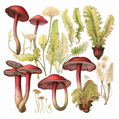 Clipart, vintage, watercolor, Carnivorous plants, botanical illustration, hand drawn, texture