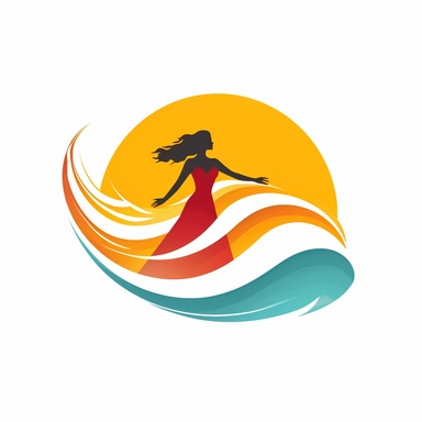 close up logo of wave, girl proffesional graphic company, rearing up, simple clipart, positive colors, no background