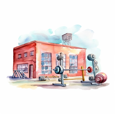 A school gym clipart in the style of watercolor illustrations, white background