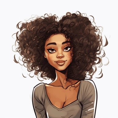 detailed Black Girl Self Love Clipart , solid white background, beautifull, contour, Self-Love and Confidence, super cute, african , , american african, Wavy hairs , countour, portrait photography by ANIMATION